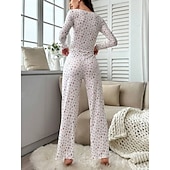 billige Søvnoverdeler og -nederdeler for kvinner-Dame Pyjamas Sett Fritid Komfort Blomstret Elastisk midje Bukse Hjem Daglig Langermet U-hals Hvit Gul Rosa Lilla Vår Høst Normal