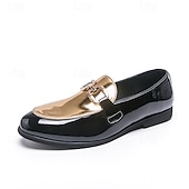 billiga Loafers-Herrloafers i vitt och blått i lack med metallspänne – trendiga skor för semiformella sammankomster och fester