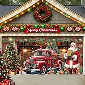 זול כיסויי דלתות מוסך חג המולד-כיסוי לדלת מוסך לחג המולד, בית סנטה קלאוס, רקע תלייה גדול, 2 מכוניות, קישוט מסיבת חג חיצוני, הדפס שטוח דו-ממדי, באנר קיר חגיגי, חצר בית, רקע סצנת חג המולד, 7*8 רגל