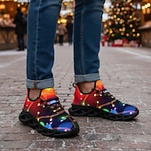 お買い得  男性のクリスマスシューズ-メンズのクリスマス LED ライトアップ プリント スニーカー - 鮮やかなホリデー グロー デザインとブラック ソール