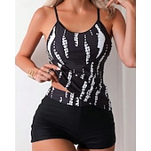 cheap Surfing Tankinis &amp; Bikinis-Women's Tankini Sets Bathing Suit Swimwear Swimwear Black White UV Protection Sleeveless - Surfing Beach Swimming Summer