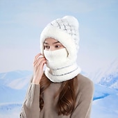 tanie ciepła i podgrzewana kolekcja-Czapka beanie 3 w 1, ocieplacz na szyję i osłona twarzy, zimowa, ciepła czapka beanie z maską na twarz i ocieplaczem na szyję dla kobiet, do jazdy na rowerze na świeżym powietrzu, jazdy na nartach, nauszniki z dzianiny, wygodna, pełna osłona głowy, zimna