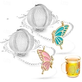 abordables Utensilios de cocina y gadgets-2 bolas de té para té a granel con colgante de mariposa 3D. Infusor de té de malla de acero inoxidable.