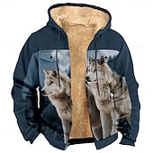 economico Stampa animale-Per uomo Lupo Pile Felpa con Cappuccio Giacca di pelle Felpa Moda Cool Quotidiano Vintage Retrò Con Cappuccio Caccia Blu 1 Blu 2# Cerniera Tasca Autunno Inverno progettista S M L XL XXL XXXL