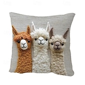  Vintage Alpaca Friends Pillow Cover 2D Flat Print Decorative Cushion Case Modern Style Soft Linen Throw Pillow for Sofa Bedroom Living Room Decor