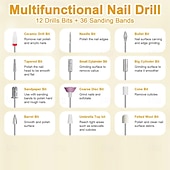 tanie Środki ochrony indywidualnej-Nowa przenośna elektryczna maszyna do manicure zestaw narzędzi do paznokci monitor akumulatorowa maszyna do malowania paznokci długi czas pracy 12 rodzajów obracających się końcówek odpowiednia na