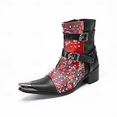 halpa Ensiluokkaiset nahkasaappaat-Miesten punamustat nastakengät – rock-henkinen muotoilu, mukavat ja kestävät, sopivat erinomaisesti rentoon arkeen, katutyyliin ja tapahtumiin