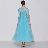 cheap Standard  Ballroom-Women's Elegant Turquoise Ballroom Dance Dress Lace Long Sleeve Boat Neck Waltz Tango Modern Rumba Practice Performance Gown