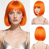 baratos Perucas de Carnaval-Peruca de Carnaval 2026 Vermelho Azul Branco Liso Bob Curto Peruca sintética para festivais Mardi Gras Parada Cabelo para fantasia de cosplay para Feminino