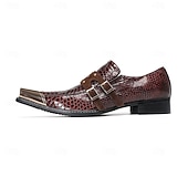 economico Scarpe Eleganti Classiche-Men's Genuine Leather Burgundy Snakeskin Dress Shoes, Stylish Double Monk Strap Shoes for Weddings, Luxury Footwear for Groom and Wedding Guests