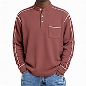 ieftine Tricou Waffle Knit-Bărbați Tricou Waffle Tricou Cămașă Henley Waffle Manșon Lung Henley Toate Sezoanele Culoare solidă Casual Buzunare Casual Casă În aer liber Albastru Deschis Verde Deschis Roșu-aprins Top tricou