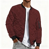 cheap Men's Downs &amp; Parkas-Men's Bomber Quilted Jacket Diamond Padded Jacket Winter Outdoor Chunky Varsity Flight Windproof Warm Trench Coat Top Quilted Seams Cotton Outwear Overcoat Full Zipper Camping Hiking Hunting Fishing