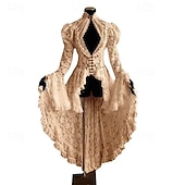 cheap Outerwear-Lace Ruffle Tailcoat Medieval Renaissance Vintage Dress Women's Costume Vintage Cosplay Party Long Sleeve Dress Masquerade