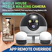 זול מצלמות רשת IP פנימיות-מצלמת רובוט חבר סיור על גלגלים, מצלמת 360 מעלות עם אפליקציית שיחת טלפון דו-כיוונית, שלט רחוק, ראיית לילה, HD 1080p, חיי סוללה ארוכים במיוחד (Wi-Fi)