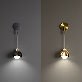 economico Luci da parete-applique da parete in metallo nero e oro, applique da parete minimalista in metallo con lunghezza del cavo regolabile, lampada da parete moderna E27, luci di lettura per bagno, camera da letto,