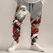billiga Jultomtens outfit-jul herr jultomten tryckta träningsbyxor jultomten mode fritids joggingbyxor byxficka mid midja dragsko resår midja fest kväll dagligt klädsel vår höst vinter 3d print normal passform
