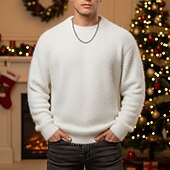 preiswerte Herrenpullover-Herren Pullover Strickpullover Gerippt Stricken Normale Oberteile Gestrickt Einfach Rundhalsausschnitt Mode Basic Weihnachten Urlaub Bekleidung Herbst Winter Schwarz Weiß M L XL