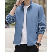 abordables Vestes de course-Homme Couleur Unie Veste zippée blouson aviateur Manteaux décontractés Printemps &amp; Automne avec poches manche longue Athleisure Imperméable Léger Salle de sport Randonnée Course Entraînement Noir