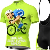 preiswerte Herrenbekleidungs-Sets-Herren Radtrikot mit Trägerhose Radtrikot Radtrikot mit Trägershorts Kurzarm Mountainbike MTB Straßenradsport Sommer Frühling Grün Cartoon Geometrisch Fahhrad Sonnenschutz UV-beständig 3D-Polster