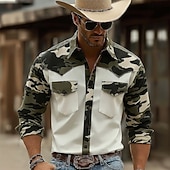economico camicie western da uomo-Per uomo Mimetico Camicia Camicia Western Camicia da cowboy Manica Lunga Vintage Retrò Casuale All'aperto Abbigliamento da lavoro Primavera Autunno Collo ripiegato Due tasche anteriori Camicia tipo
