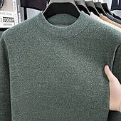 preiswerte Herrenpullover-Herren Pullover Strickpullover Gerippt Stricken Normale Oberteile Gestrickt Fleece Einfach Rundhalsausschnitt Mode Basic Urlaub Alltagskleidung Bekleidung Herbst Winter Schwarz Grün M L XL