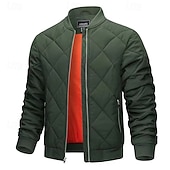 billiga Herrdunjackor och -parkas-Herr Vinterkappa Pufferjacka Quiltad jacka Vadderad Ficka Polyester Utomhus Ledigt Dagligen Normal Mode Streetwear Håller värmen Vattentät Vinter Ensfärgat Svart Vinröd Marinblå Grön Pufferjacka