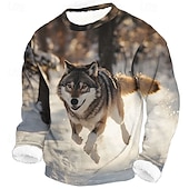 halpa Animal Print-Miesten Susi Fleece College Päivittäin Vapaa-aika 3D Metsästys Tiukka pyöreä kaula-aukko Koti Juhla Lahja Katuvaatteet Sininen Ruskea 3D-tulostus Syksy Talvi Suunnittelija S M L XL XXL XXXL