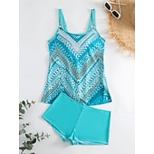 Χαμηλού Κόστους Τανκίνι-Γυναικείο Τανκίνι 2 Κομμάτια Μαγιό Σορτσάκι Έλεγχος Κοιλιάς Ψηλόμεσο Λεπτό Χωρίς Πλάτη Θέρετρο Παραλίας Ombre Λουλούδια U Λαιμός Αμάνικο Μαγιό