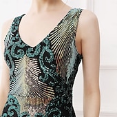 cheap 1920s Dresses-Roaring 20s 1920s Floor Length Dress Evening Dress Party Costume Sleeveless The Great Gatsby Sequin V Neck Fancy Dress Women's Christmas New Year Evening Party Party Wedding Adults Dress