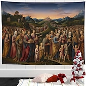 お買い得  タペストリー 壁掛け-クリスマスの降誕タペストリー - 聖夜の壁掛け、イエスの飼い葉桶のシーン、宗教的なクリスマスの壁飾り、自宅のリビングルーム、寝室、ホリデーデコレーション