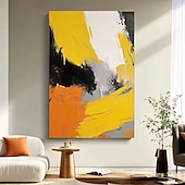 preiswerte Ölgemälde-Großes gelbes minimalistisches abstraktes Gemälde mit Textur, schwarz-weiße 3D-Textur, abstrakte Kunst, Acryl-Gemälde, abstrakte Textur, moderne Kunst