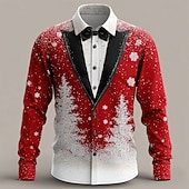 economico Costume di Natale-Natale Per uomo Costume di Natale Colletto finto e design del vestito Camicia da smoking stampata con cravatta Camicia Camicia con Bottoni Manica Lunga Divertente All'aperto Ferie Primavera Autunno