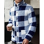 Недорогие Толстовка с капюшоном из флиса-Муж. Толстовка Флисовая толстовка Флисовая жилетка Синий Хаки Воротник-стойка В клетку Карман Для занятий спортом Повседневные Праздники Полиэстер Уличный стиль Классический На каждый день Осень Зима