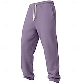 cheap Straight Leg-Men's Waffle Sweatpants Trousers Straight Leg Sweatpants Waffle Pants Drawstring Elastic Waist Plain Breathable Full Length Casual Daily Outdoor Vacation Classic Style Black White Micro-elastic