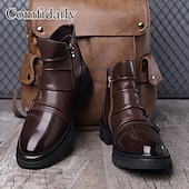 economico Stivaletti alla caviglia-stivali da uomo in similpelle marrone con cinturino – design alla moda con dettagli in fibbia, perfetti per uscite informali, moda invernale e abbigliamento outdoor