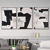 お買い得  抽象画-手描きの油絵、黒、グレー、白、モダン、抽象、キャンバスの油絵、ミニマリスト、テクスチャ、壁アート、手作りの絵画、リビングルーム、壁アート、ホームデコレーション