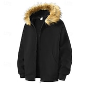preiswerte Lässige Jacken-Herren Freizeitjacke Kapuzenjacke Outdoor Lässig Fellbesatz Tasche Herbst Winter Einfach Mode Streetwear Mit Kapuze Regulär Aprikose Schwarz Rosa Burgunderrot Hellgrau Jacken