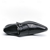 baratos Sapatos de monge-Mocassins masculinos azuis de verniz com fivela - calçado formal elegante para eventos especiais e trajes de noite.