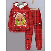 voordelige Kerstsets voor kinderen-Kerstmis Jongens 3D Grafisch Ruitjes Peperkoek mannen Kerstsets kerstcadeau Set met capuchon en joggingbroek Lange mouw Lente Herfst Dagelijks Basic Casual Kinderen 4 jaar + Capuchon Buiten Vakantie