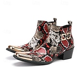 economico Stivali in pelle di alta qualità-stivaletti da uomo con stampa serpente rossa e nera: pelle pregiata con dettagli dorati, scelta elegante per feste di Natale e occasioni festive