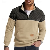 cheap Basic Sweatshirts-Men's Sweatshirt Waffle Sweatshirt Pullover Quarter Zip Sweatshirt Blue Army Green Burgundy Brown Khaki Standing Collar Plain Patchwork Color Block Textured Sports &amp; Outdoor Casual Daily Streetwear