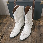 billiga Cowboy &amp; Western Boots-Vita herrstövlar i westernstil, äkta läder, cowboyinspirerad design, perfekta för utomhusevenemang, westernkläder