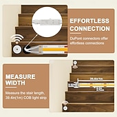 Недорогие Штекерные полосы света-Комплект светодиодной подсветки лестницы с интеллектуальным датчиком движения, 10-24 шт., 4,9-футовая светодиодная лента COB для внутренней подсветки лестниц, оснащенная кабелем с выключателем и