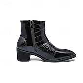 billiga Klädskor-Herrstövlar i vinröda lack i konstläder med tre spännen och krokodilstruktur – trendiga skor för kvällskläder, fester och speciella tillfällen