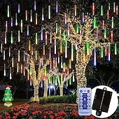 voordelige Zonne-lichtslingers-2 In 1 Buiten Zonne- Meteor Shower Licht String 16Tubes 384 LED Parels Binnen en Buiten Binnenplaats Dakrand Balkon Portiek Bruiloft Festival Sfeer Decoratieve Lichten Afstandsbediening