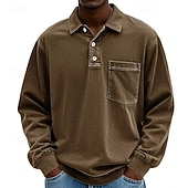 preiswerte Klassisches Poloshirt für Herren-Herren Poloshirts Golfshirt Lässig Straße Revers Langarm Basic Modern Einfach Tasche Knöpfe Frühling Herbst Normale Passform Violett Marineblau Fuchsie Khaki Armeegrün Grau Poloshirts
