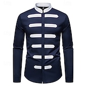 preiswerte Freizeithemden für Herren-Herren Hemd Sommerhemd Freizeithemd Strandhemd Knopfhemd Schwarz Marineblau Himmelblau Langarm Farbblock Stehkragen Urlaub Hawaiianisch Patchwork Bekleidung Polyester Mode Lässig Bequem