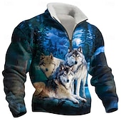 preiswerte Tierdruck-Herren Tiermotiv Bär Adler Fleece Pullover Mode Lässig 3D Stehkragen Viertelreißverschluss Outdoor Urlaub Geschenk Streetwear Blau Schwarz Grau Halber Reißverschluss Herbst Winter Designer S M L XL