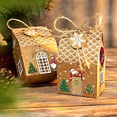 cheap Gift Wrapping &amp; Bag-Christmas Gingerbread House Candy Boxes, 24pcs (3 Designs 8 Each, with Stickers), Kraft Paper Gift Boxes, Advent Calendar Packaging