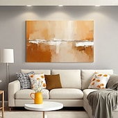 abordables Peintures à l&#039;huile-Grande peinture abstraite acrylique faite à la main, représentant un paysage de coucher de soleil, dans un style long, beige et or rose, art mural abstrait horizontal, peinture à l&#039;huile